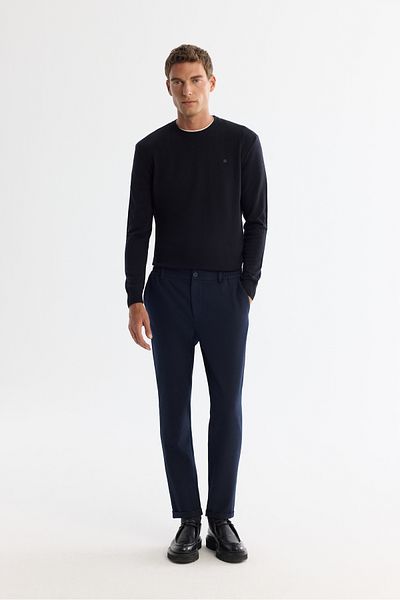 Avva Ανδρικό παντελόνι Navy Blue Slim Fit με ελαστικά πλαϊνά Seersucker Chino B003037