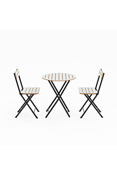 eportatif Masa Sandalye Bahçe Bistro Takım Yuvarlak Beyaz 1482