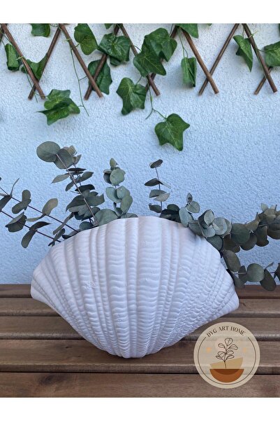 DygArtHome Seramik Midye Vazo (28X18 CM) Beyaz Mat