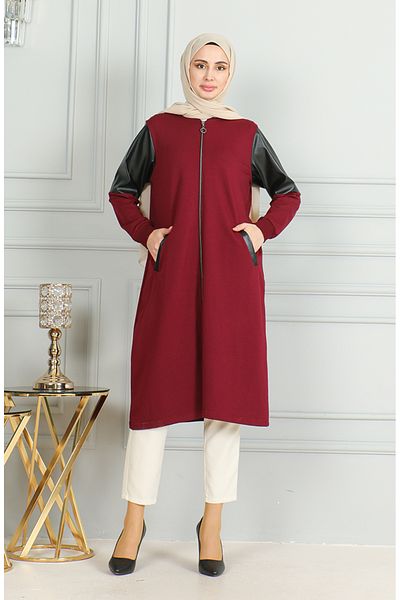 sefamerve Claret Red Long Cap με φερμουάρ - 19054-01