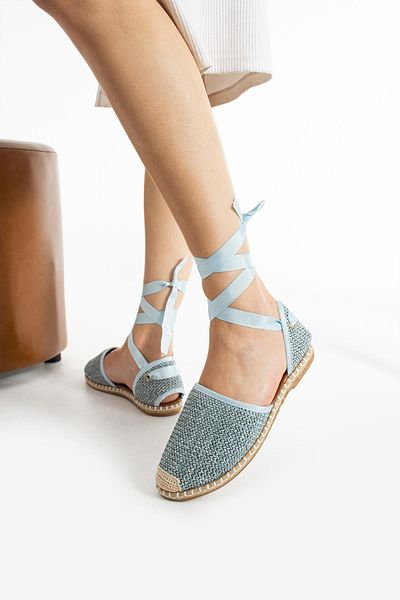 ShoeTek Espadrilla Zaharia Blue Paie - Balerini de damă cu infasurare la glezna