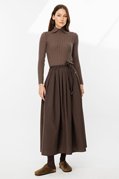 Hooopstore Λαστιχένιο πλεκτό βαμβακερό κάρμπο καφέ πλεκτό κορμάκι