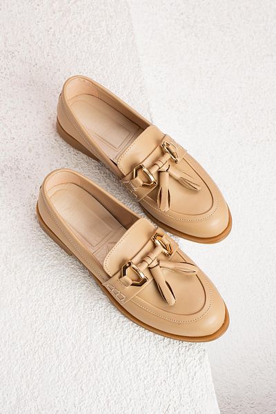 ShoeTek Дамски мокасини с пискюли Chase, бежови, кожени