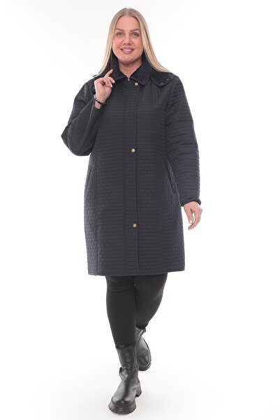 GLR&GYM REVA Kapüşonlu Kapitone Kışlık Büyük Beden Kadın Mont