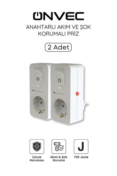 ONVEC 720 Joule Switched and Shock Protection Socket - 2 Pieces