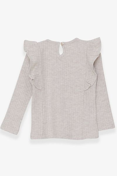 Breeze Girl's Long Sleeve Blouse Ruffle Shoulder 1.5-5 Years, Beige Melange