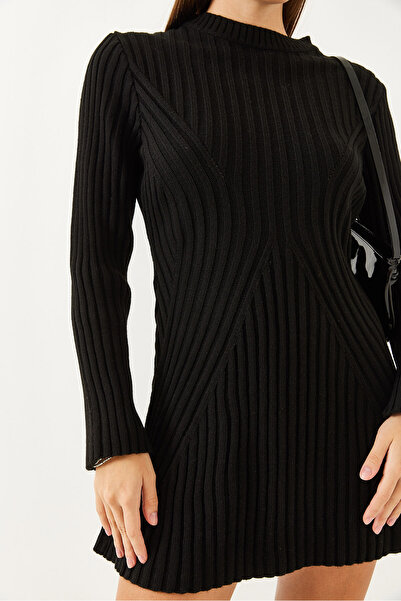 SHADE Kadın Bisiklet Yaka Fitilli Mini Triko Elbise