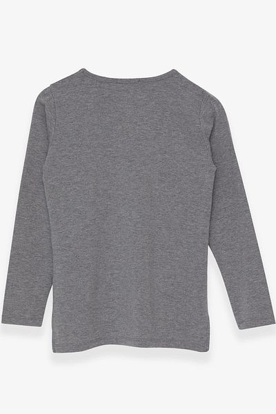 Breeze Girl's Long Sleeve T-Shirt with Stony Text Printed, Age 10-16, Dark Gray Melange