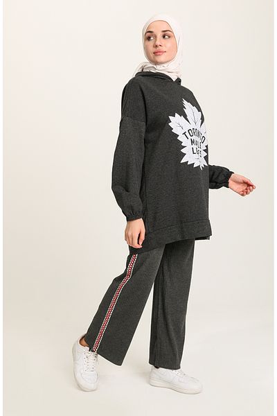 sefamerve Παντελόνι με φαρδύ πόδι Anthracite Camisole - 7031-01