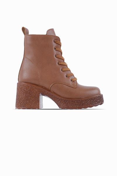 Lal Shoes & Bags Дамски ботуши с връзки и висока подметка на дебел ток Bendi - кафяви