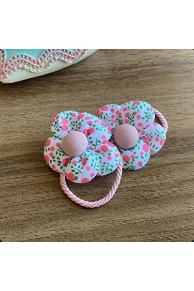 2'li Çiçek Desenli Düğmeli Renkli Lastik Tokalar