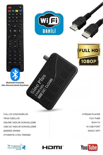 Sine Plus Hd Uydu Mini Bt Kumanda Çanaklı Çanaksız Dahili Wifi Anten Içinde T...