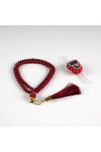 Hayrat Neşriyat Σετ δώρου Beaded Zikirmatik + Tasbih (Claret Red)