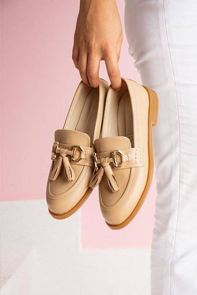 ShoeTek Дамски мокасини с пискюли Chase, бежови, кожени