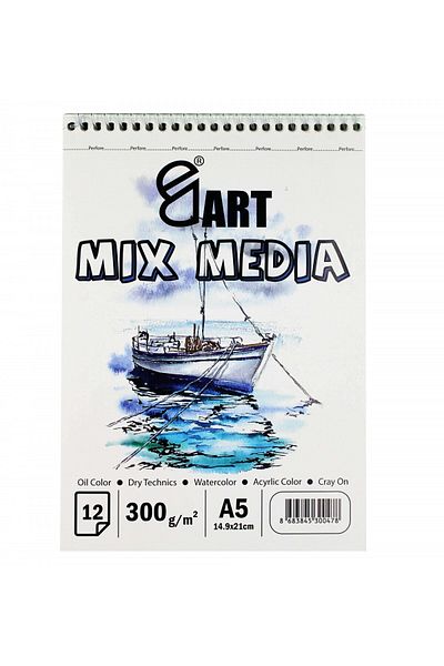E&D ART Mix Media A5 300gr 12yp Üstten Spiralli Çok Amaçlı Blok / Ed.55576