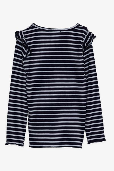 Breeze Tricou cu mânecă lungă pentru fetiță, în dungi, cu umeri, 6-12 ani, bleumarin
