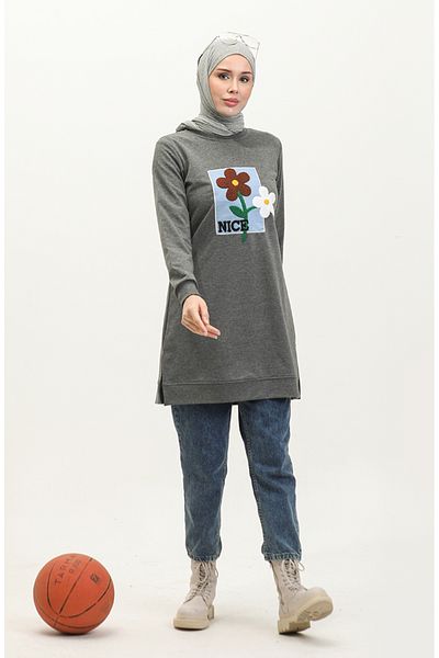 sefamerve Anthracite Daisy Embroidered Tunic - 9116-05