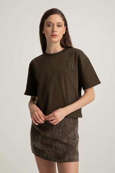 boneqa barcelona B Logolu Haki Tişört