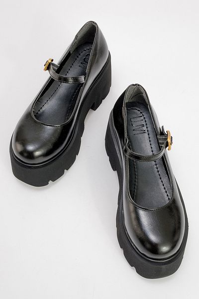 LuviShoes Linley Black Skin Women's Thick Soled Casual Shoes