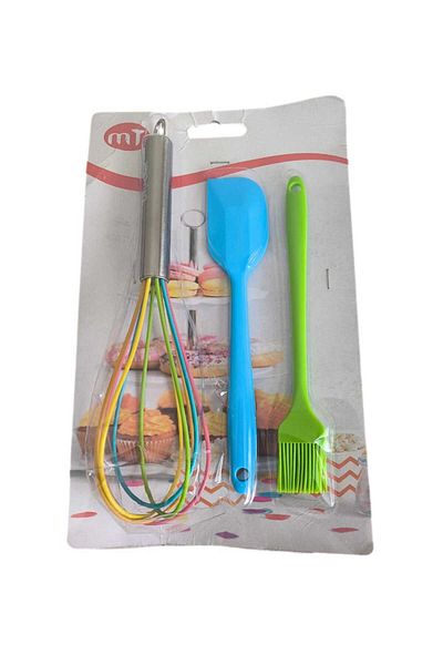 lawrenceshop 3 Pcs Baking Serving Set: 27cm Spatula + 20cm Egg Brush + 20cm Whisk