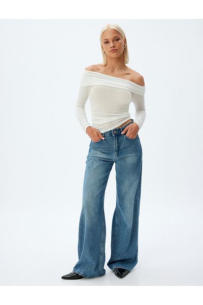 Koton Μπλούζα Madonna Collar Slim Fit - Off the Shoulder, Ημιδιάφανο, Μακρυμάνικο