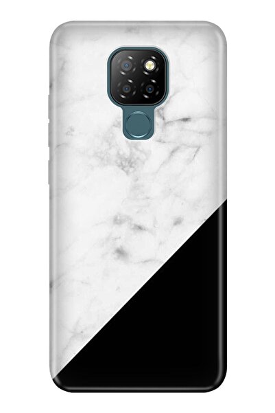 General Mobile Gm 20 Kılıf 0.4mm Lazer Kesim Silikon Kapak Siyah Beyaz Mermer