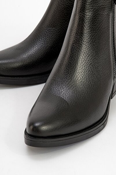 LuviShoes JAYER Siyah Floter Hakiki Deri Kadın Topuklu Bot