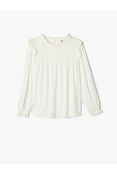 Koton Blouse Ruffle Detailed Long Sleeve Stand Collar Viscose Fabric