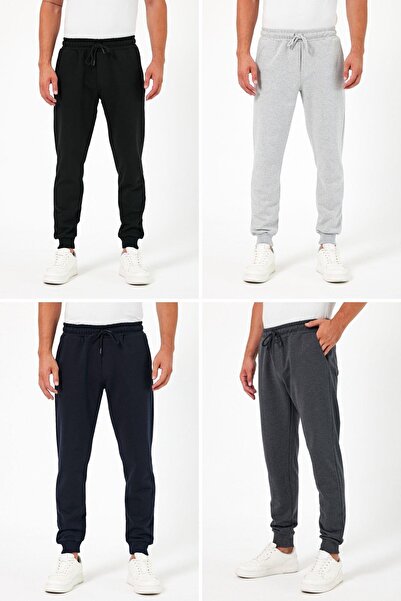 COMEOR Pantaloni de sport din 4 piese pentru bărbați, gros, negru-albastru-ma...