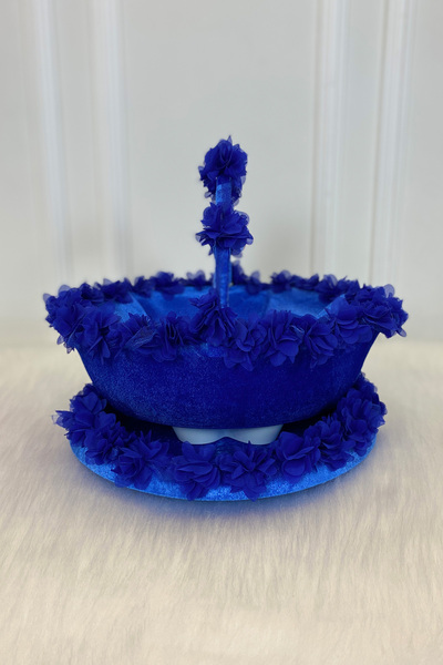 ZEYMERADE صينية وسلة ساكس بلو برينسيس هينا نايت، زفاف، ختان، خطوبة، مخملية ثل...