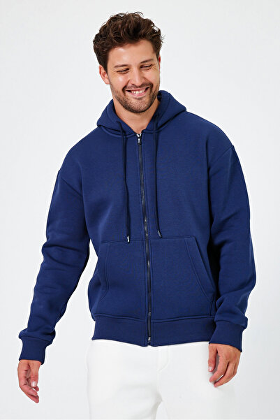 Tarz Cool Чоловічий стандартний крій, нормальний крій, з підкладкою з флісу, 3 нитки, з капюшоном, на блискавці, світшот, куртка