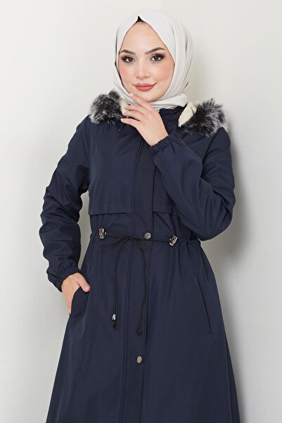 hafsamina Пальто з бондиту повної довжини темно-синє HM2331