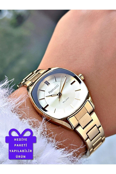 Ferrucci Altın Rengi Çelik Kordon Kadın Kol Saati (2 Yıl Garantili, 3 atm Su Geçirmezlik, Günlük, Şık)