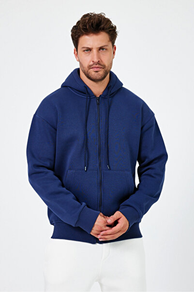 Tarz Cool Чоловічий стандартний крій, нормальний крій, з підкладкою з флісу, 3 нитки, з капюшоном, на блискавці, світшот, куртка