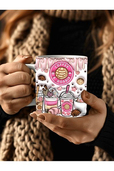 Evion Coffee Gossip Printed 3D Design Ceramic Mug - Gift Mug Cup