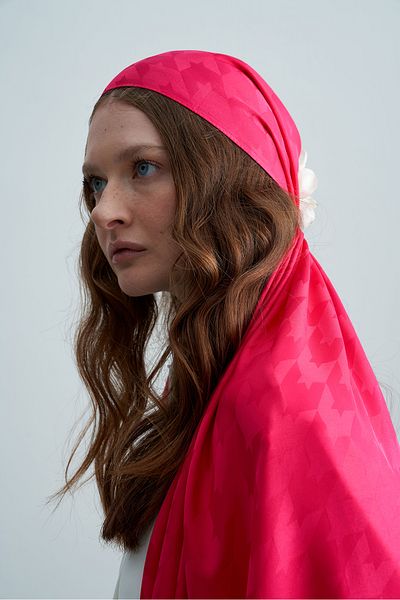 Merve DAĞLI Velda - Fuchsia Silky Houndstooth Shawl