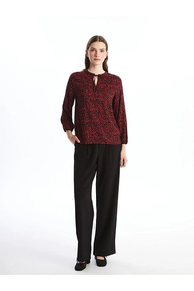 LC Waikiki Lcwaikiki Classic Red Printed Lace-Up Collar Patterned Women's Blouse