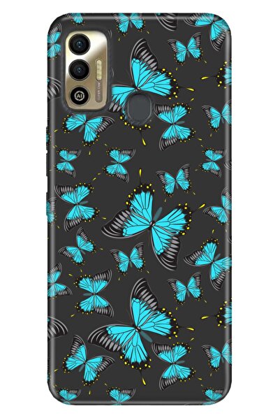 TECNO Spark 7t Uyumlu Kılıf Tioserisi Resimli Silikon Mavi Kelebek