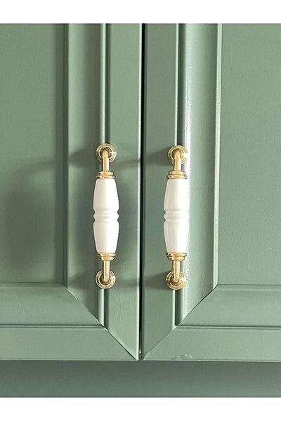 Porcellana Perla White-Gold-Porcelain Metal Handle Handle Cabinet Drawer Furniture Kitchen Handle-Pearl(12,8 cm)-Stk2867