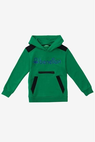 Benetton Erkek Çocuk Kapüşonlu Sweatshirt 4-14 Yaş Yeşil