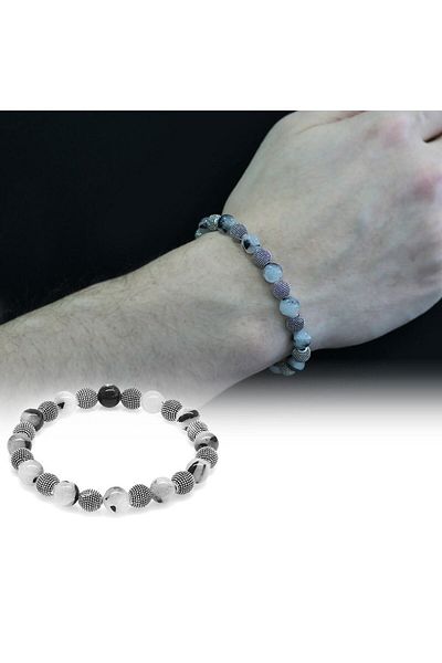 Tesbihane Rutil Quartz Metal Combination Sphere Cut Natural Stone Bracelet