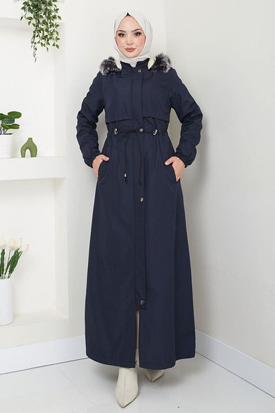 hafsamina Ολόσωμο παλτό Bondit με γούνα στο εσωτερικό Navy Blue HM2331