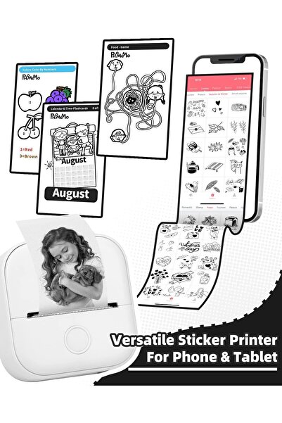 Phomemo T02 Mini Taşınabilir Akıllı Cep Sticker Fotoğraf Yazıcı, Beyaz, Yapay Zeka Destekli Uygulama