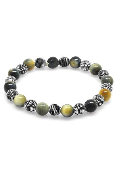 Tesbihane Multicolored Tiger Eye Metal Combination Globe Cut Natural Stone Bracelet