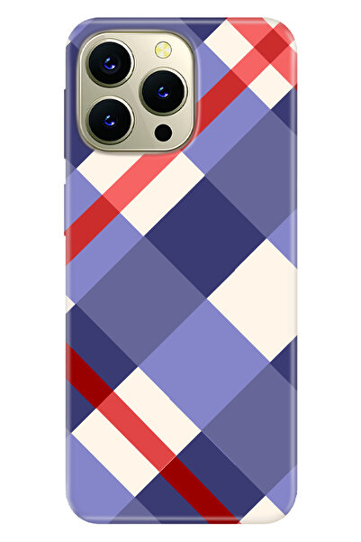 HİKİNG A43 - A48 Kılıf Desenli Baskılı Silikon Mavi Ekose