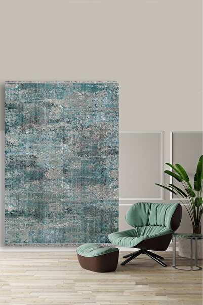 Halımax Drom Kaymaz Tabanlı Yıkanabilir Mavi Modern Salon Halısı