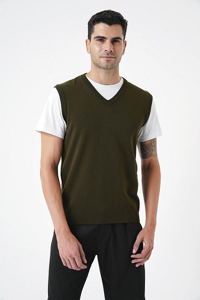 CHUBA Ανδρικά πλεκτά πουλόβερ Χακί - V-Neck, Regular Fit 25W2001