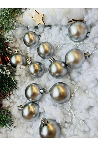 Derin Düşler زينة شجرة عيد الميلاد على شكل كرة فضية رمادية اللون 4 سم 12 قطعة كرة تشي تشي