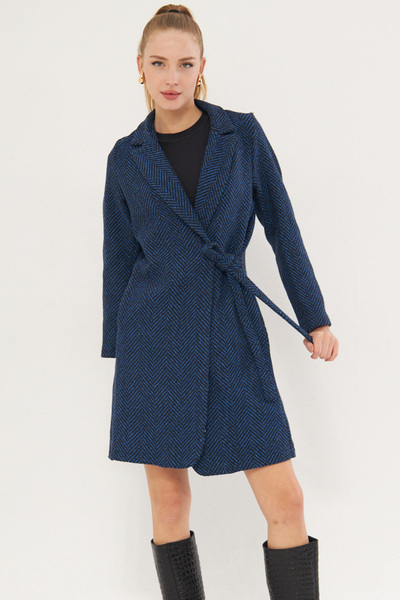 armonika Kobalt plava Šareni dugi Kašmir tkanina ženski kaput - Vezivanje sa ...