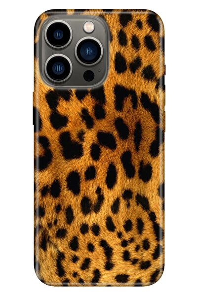 Cekuonline Iphone 14 Pro Max Kılıf Silikon Moderna Resimli Desenli Leopar Kürk